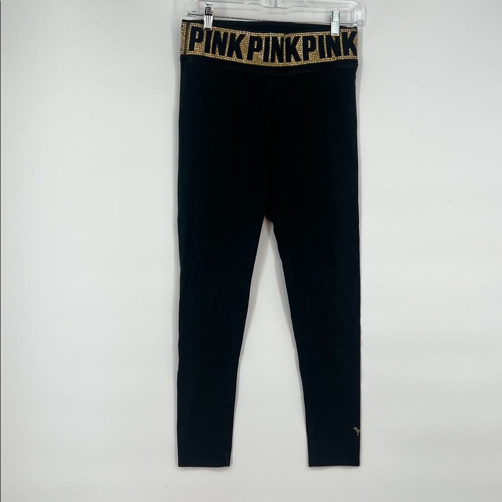 Vintage Y2k Womens M Pink Victoria's Secret Bling Bedazzled Flare Pants Leggings